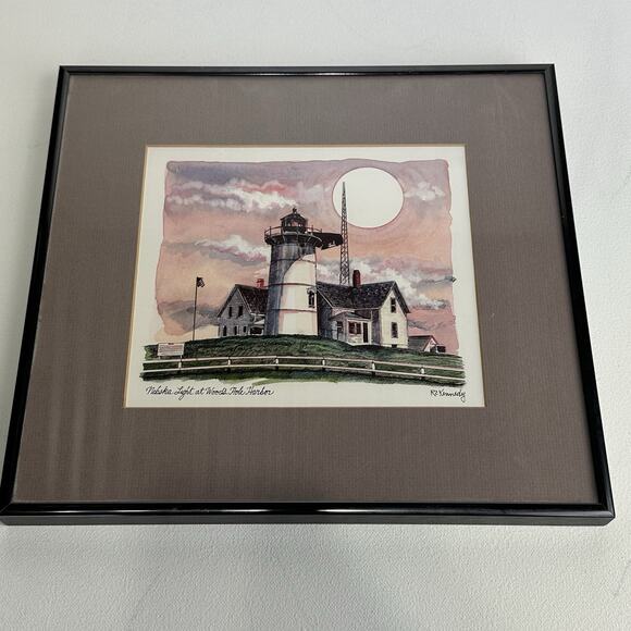 Robert E Kennedy Nabska Light at Woods Hole Harbor Provincetown MA framed print - Picture 2 of 5